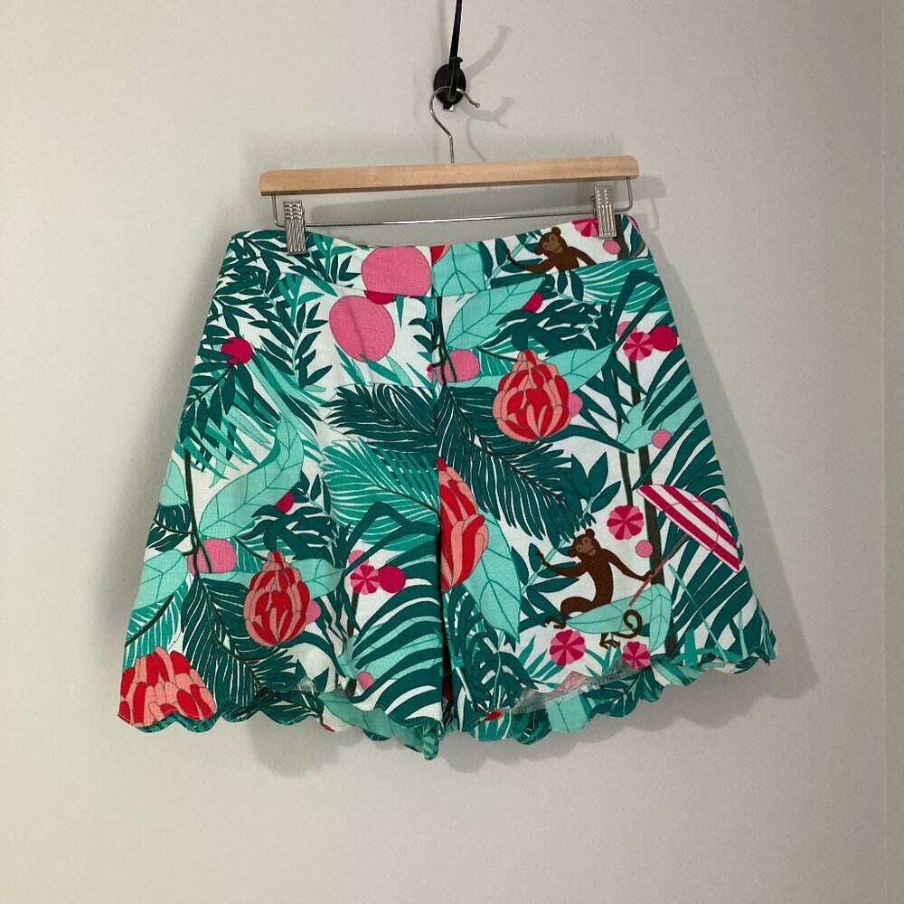 Talbots‎ Tropical Monkey Scallop Hem Shorts Womens 20WP Green Pink